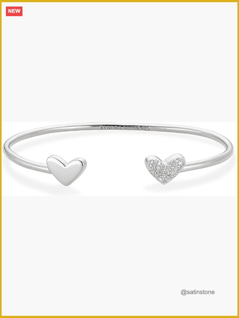 Sterling Silver Heart Cuff Bracelet With Diamond